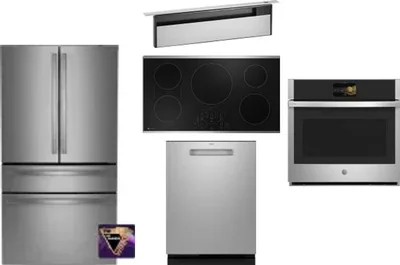 5 Piece Package Includes Refrigerator, Cooktop, Wall Oven, Hood And Dishwasher